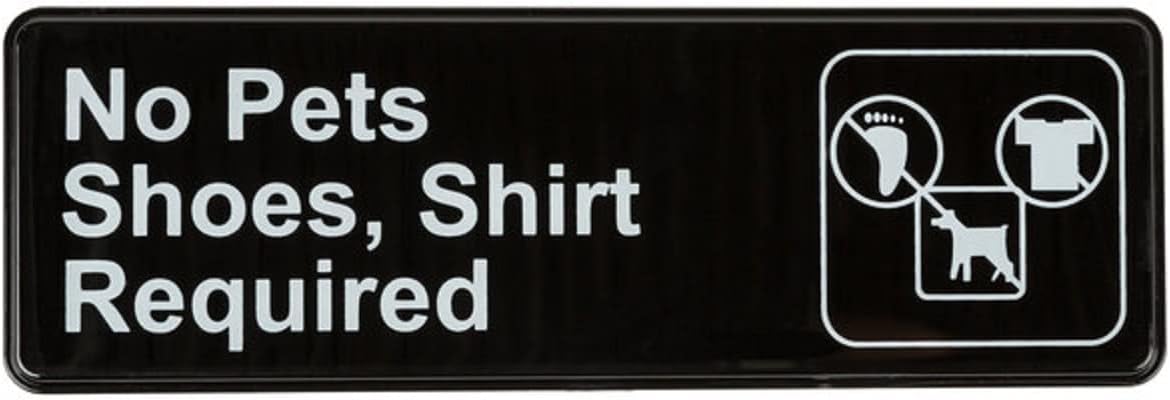 9" x 3" No Pets/Shoes, Shirt Required Sign with Easy Peel Self-Adhesive White on Black Color Set of 2- Door Sign Waterproof Self Adhesive Store Signs Indoor/Outdoor Warning Marker Home Business Use