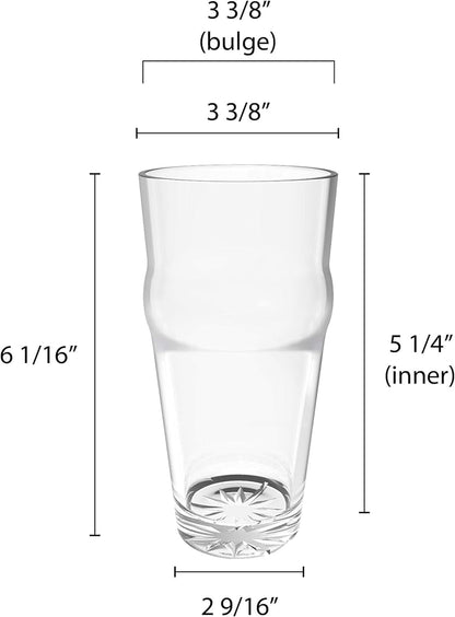 English Pub Glass Polycarbonate with Starburst Heavy Base Clear Color Comes in each- Pint Glass British Beer Glass Classics Craft Beer Glass Tumbler Pub Beer Glass
