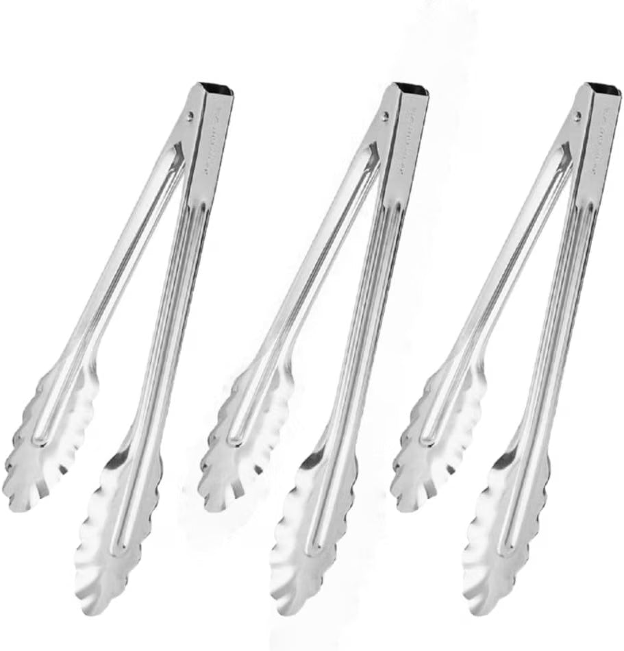 Stainless Steel Coiled Spring Utility Tong Extra Heavy Duty Set of 3- Kitchen Tongs Metal Food Tongs Premium Stainless Steel Tongs for Cooking Food Salad Grilling Barbecue BBQ Buffet