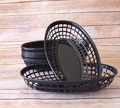9-3/8" Oval Fast Food Basket Plastic - Fry Fast Food Reusable Foodservice Restaurant Diner Tray Plates Restaurant Deli Serving Chicken Burgers Sandwiches & Fries