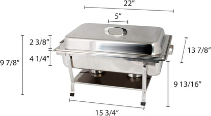 Stainless Steel Full Size Continental Chafing Dish Brass Accent Complete Set- Food Warmer Chafers and Buffet Warmer Sets for Catering Event Party Holiday Buffet Weddings Catering