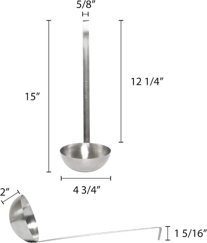 Stainless Steel Ladle with Long Hooked Handle- Kitchen Ladle Best Kitchen Accessories Cooking Serving Spoon Cooking Spon for Soup Chili Gravy Salad Dressing Pancake Batter