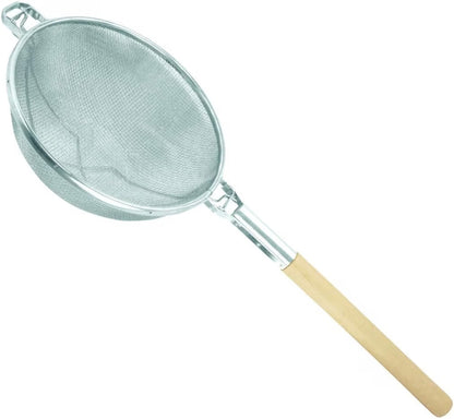 Reinforced Fine Double Mesh Strainer Nickel Plated Wire Frame & Support Handle Length- Kitchen Sieve Sifters Strainers for Sauces Gravies Tea Rice Oil Noodles and Fruits