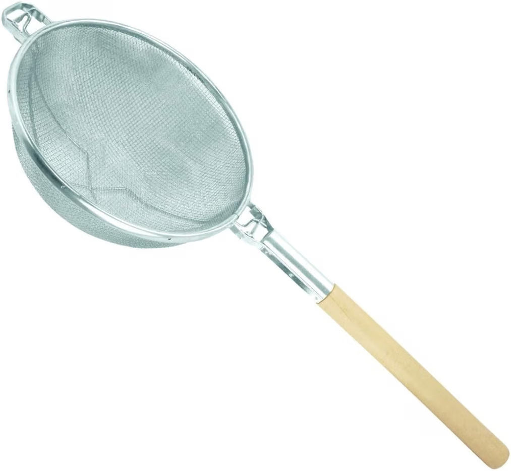 Reinforced Fine Double Mesh Strainer Nickel Plated Wire Frame & Support Handle Length- Kitchen Sieve Sifters Strainers for Sauces Gravies Tea Rice Oil Noodles and Fruits