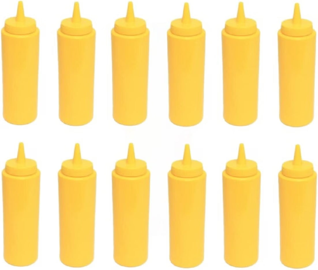 Set of 12 Squeeze Condiment Dispensing Bottles 8 oz - Plastic Squeeze Bottle For Sauces Spreads Ketchup Mustard Mayo Hot sauces and Olive oil