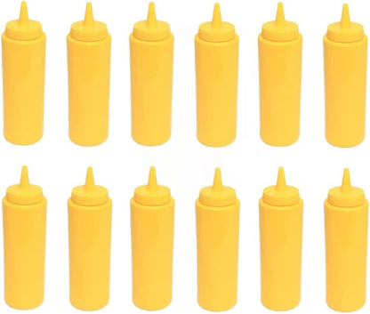 Set of 12 Squeeze Condiment Dispensing Bottles 8 oz - Plastic Squeeze Bottle For Sauces Spreads Ketchup Mustard Mayo Hot sauces and Olive oil