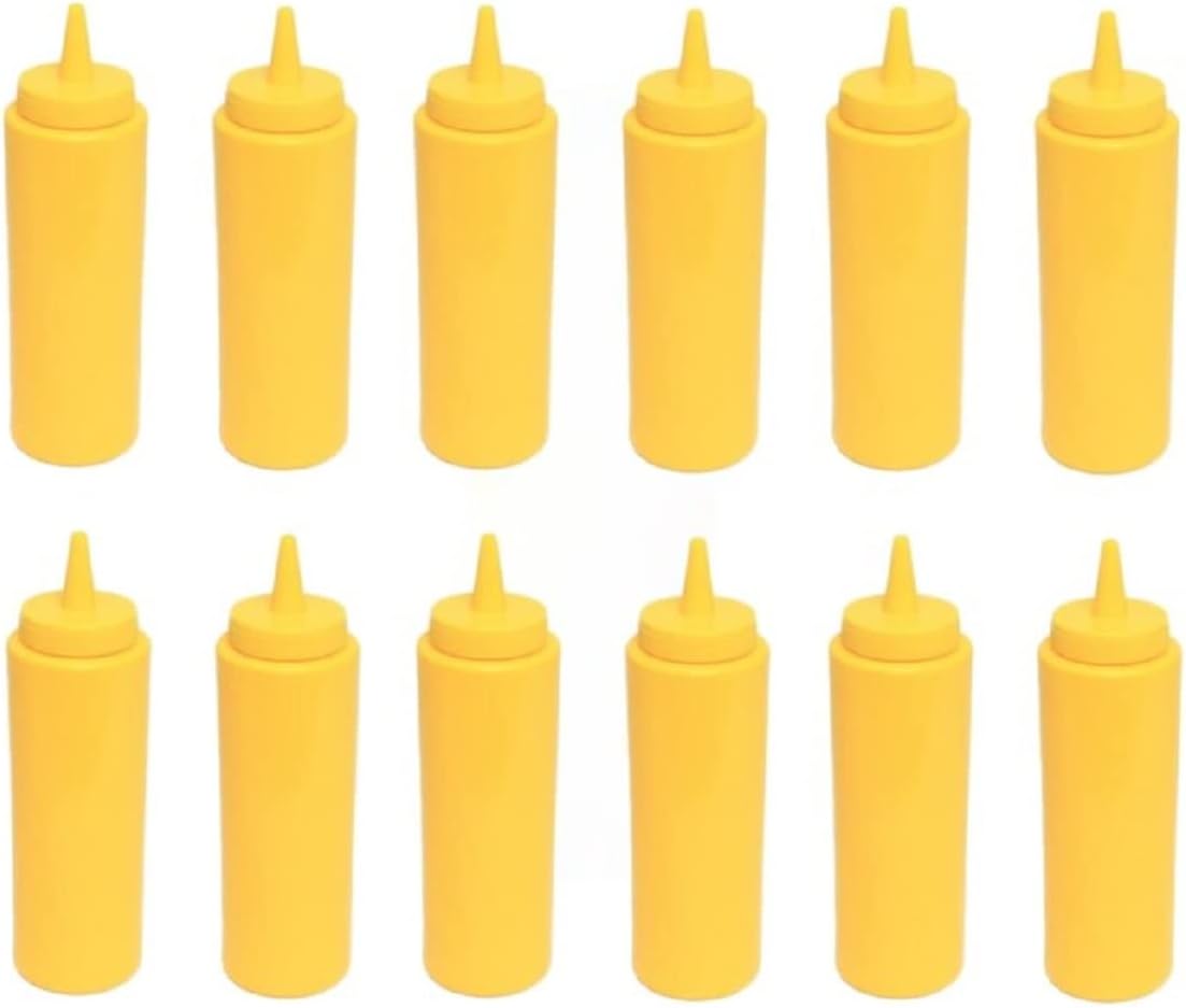 Set of 12 Squeeze Condiment Dispensing Bottles 8 oz - Plastic Squeeze Bottle For Sauces Spreads Ketchup Mustard Mayo Hot sauces and Olive oil