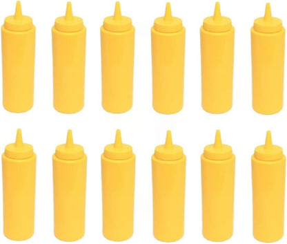 Set of 12 Squeeze Condiment Dispensing Bottles 8 oz - Plastic Squeeze Bottle For Sauces Spreads Ketchup Mustard Mayo Hot sauces and Olive oil
