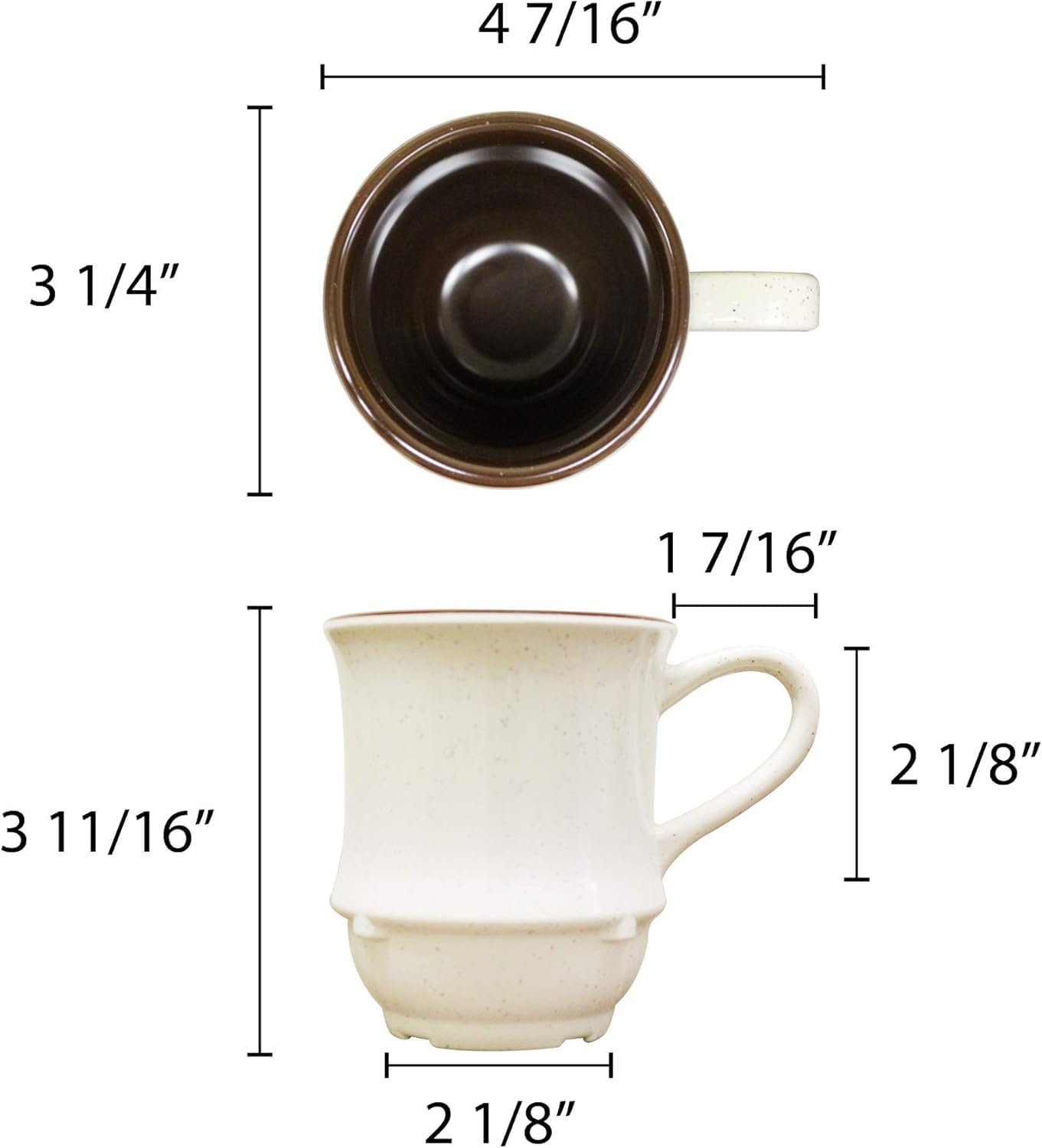 9 oz Arcadia Two-Tone Mug Round Base Melamine Set of 12- Dishwasher Safe Break-Resistant Coffee Cup Set Reusable Plastic Cup for Latte Cappuccino Cocoa Hot Tea Home Cafe Restaurants