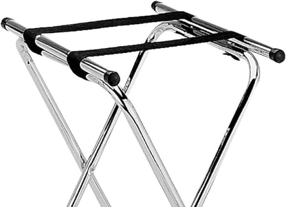 Folding Serving Tray Stand Chrome Plated Iron with Black Nylon Straps - Use at Home Hotels and Restaurants