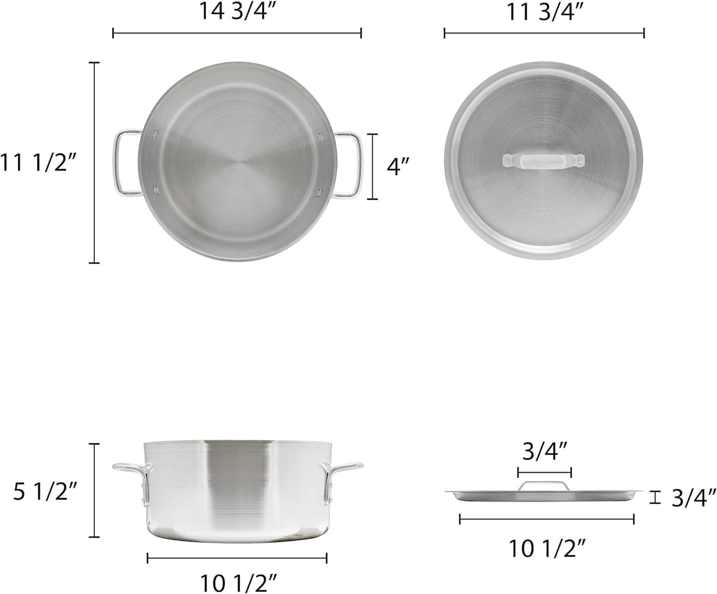 Aluminum Brazier Pot with Cover 6mm Thickness- Heavy Weight Cookware Braiser Pan Braising Pan Perfect Roasting Baking Sauteing Searing and Pan Frying Mirror-Finished