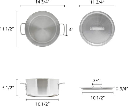 Aluminum Brazier Pot with Cover 6mm Thickness- Heavy Weight Cookware Braiser Pan Braising Pan Perfect Roasting Baking Sauteing Searing and Pan Frying Mirror-Finished