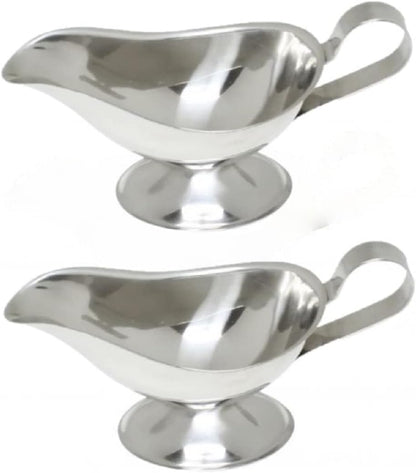Stainless Steel Gravy Boat with Contoured Handle Set of 2 - Serving Dispenser for Gravy Cream Sauce Salad Dressing Sauce Jug Ideal Sauce Serving Dish for Dinner Holiday