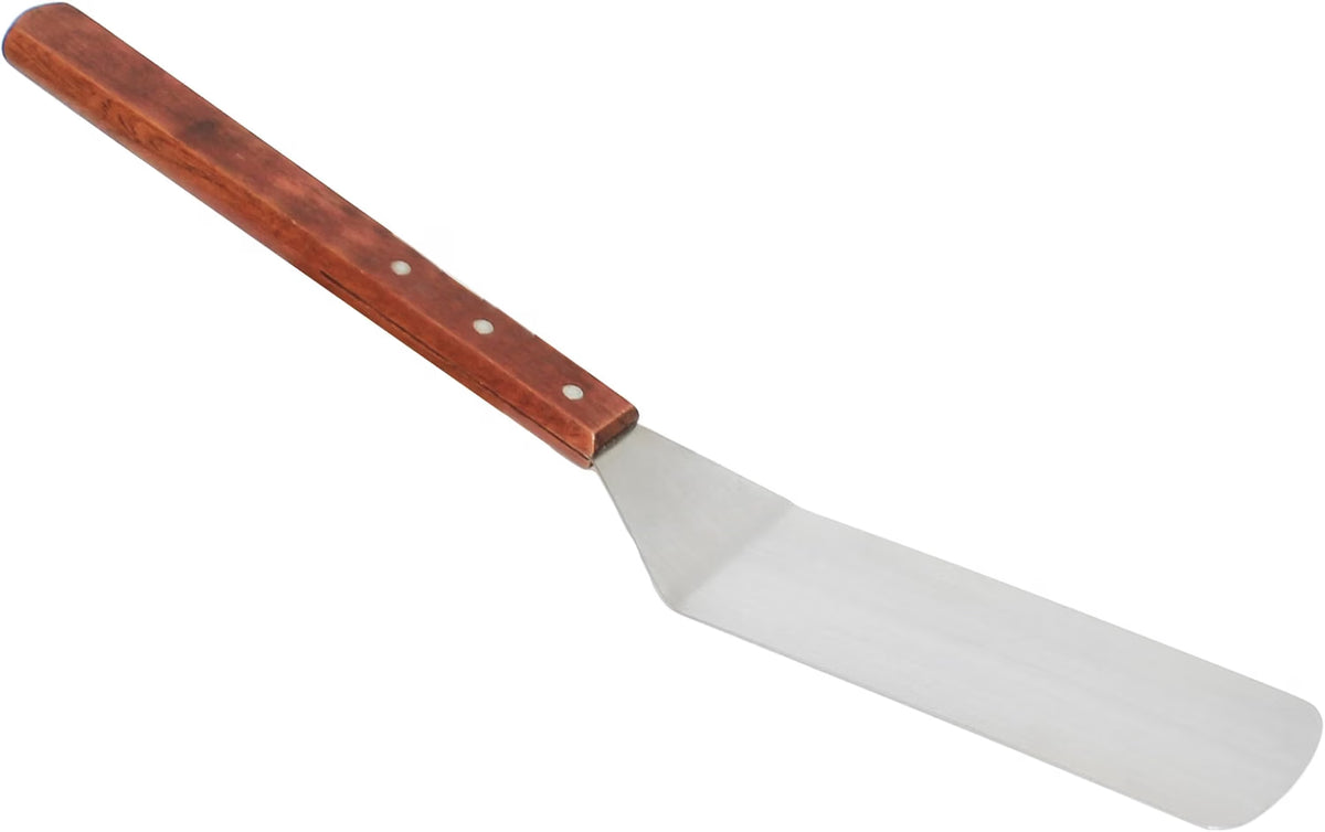 8" x 3" Stainless Steel Solid Turner with 21" Long Wooden Handle - Scraper Spatula Hamburger Pancake Flipper Great for BBQ Grill and Flat Top Griddle Commercial Grade