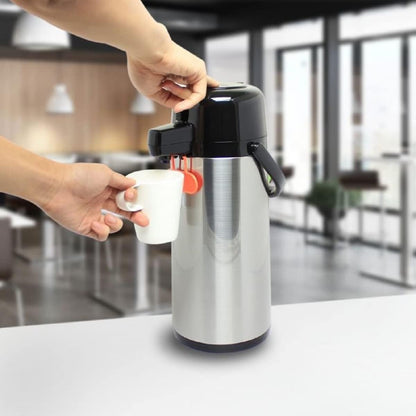 Push Button Coffee Airpot Stainless Steel Body Glass Lined - Hot Beverage Coffee Chocolate Juice Tea Drinks Dispenser Ideal for Large Crowds for Any Occasion