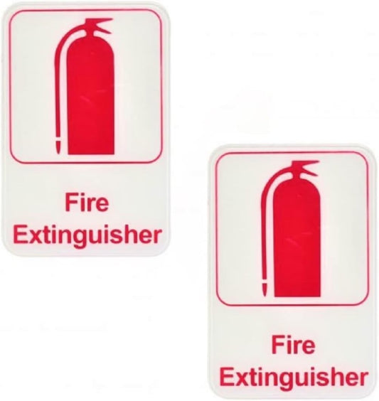 6" x 9" Fire Extinguisher Sign with Easy Peel Self-Adhesive Red on White Color Set of 2- Waterproof Self Adhesive Store Signs Indoor/Outdoor Warning Marker Home Business Use
