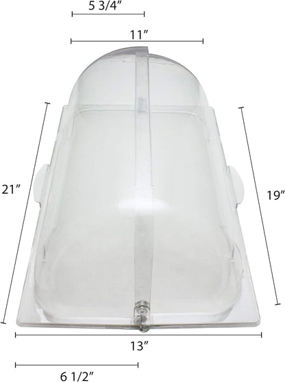 21-1/9" x 14-1/4" x 7-1/3" Roll Top Chafer Cover Opens on both ends Clear Color- Food Pan Cover Pastry Cover Display Cover Serving Platter Cover Clear Food Pan Cover