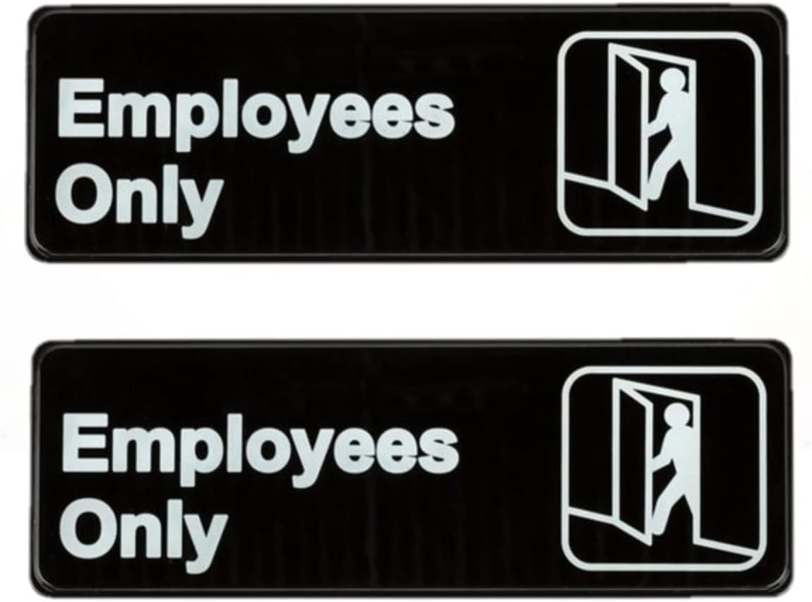9" x 3" Employees Only Sign with Easy Peel Self-Adhesive White on Black Color Set of 2- Door Sign Waterproof Self Adhesive Store Signs Indoor/Outdoor Warning Marker Home Business Use