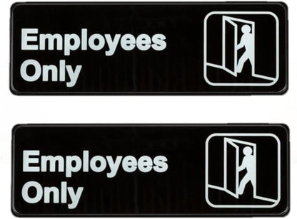 9" x 3" Employees Only Sign with Easy Peel Self-Adhesive White on Black Color Set of 2- Door Sign Waterproof Self Adhesive Store Signs Indoor/Outdoor Warning Marker Home Business Use