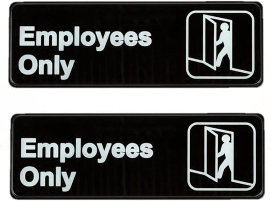 9" x 3" Employees Only Sign with Easy Peel Self-Adhesive White on Black Color Set of 2- Door Sign Waterproof Self Adhesive Store Signs Indoor/Outdoor Warning Marker Home Business Use