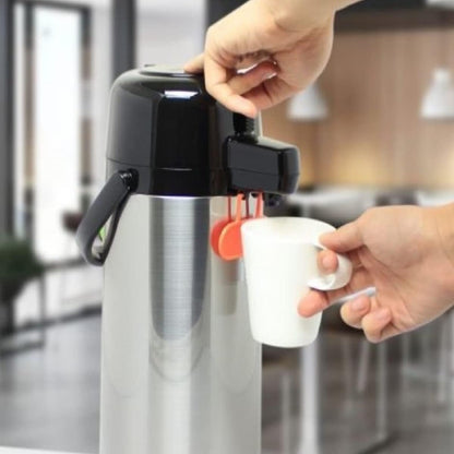 Push Button Coffee Airpot Stainless Steel Body Glass Lined - Hot Beverage Coffee Chocolate Juice Tea Drinks Dispenser Ideal for Large Crowds for Any Occasion