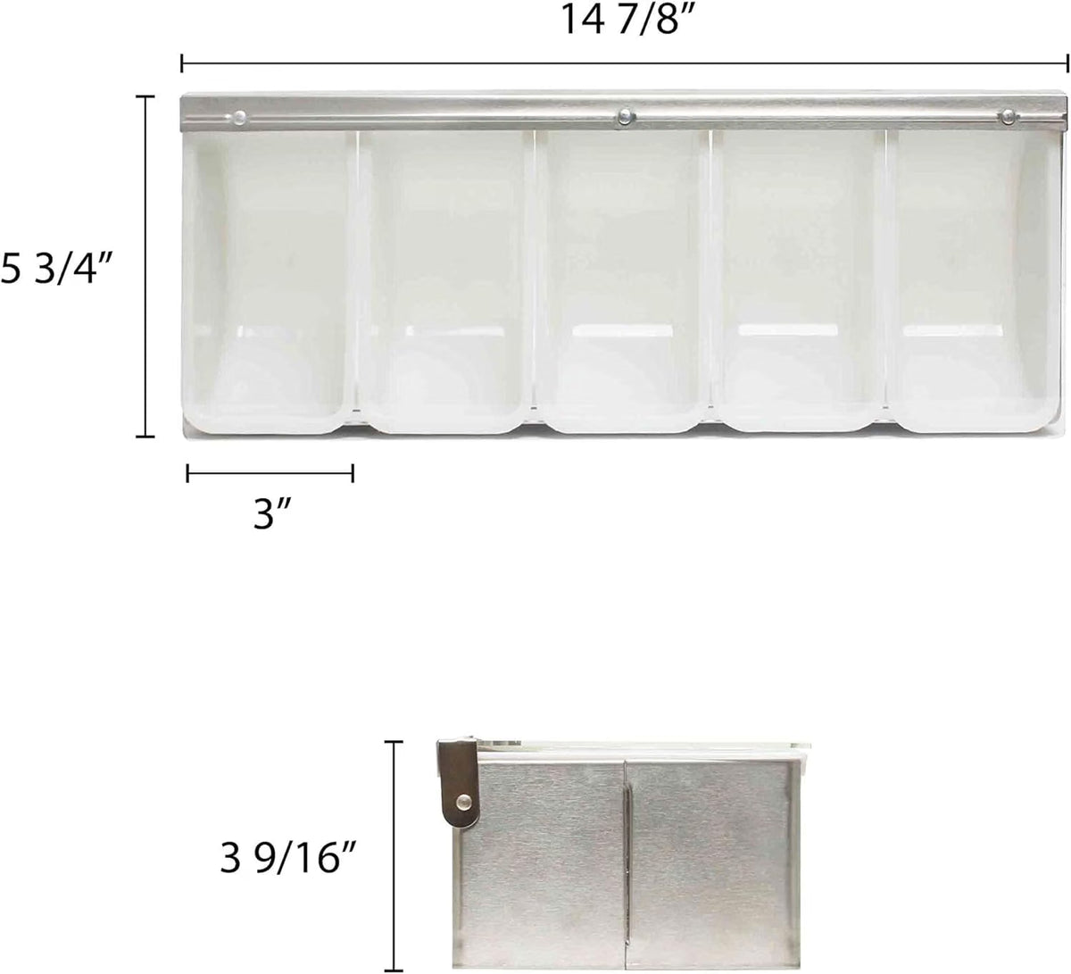 Compartment Condiment Dispenser Garnish Tray Bar Caddy Stainless Steel Body with Acrylic Hinged White Color Lid- Condiment Server Caddy Bar Garnish Holder Bar Accessories Fruit Salad