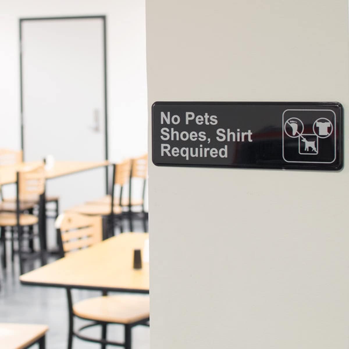 9" x 3" No Pets/Shoes, Shirt Required Sign with Easy Peel Self-Adhesive White on Black Color Set of 2- Door Sign Waterproof Self Adhesive Store Signs Indoor/Outdoor Warning Marker Home Business Use
