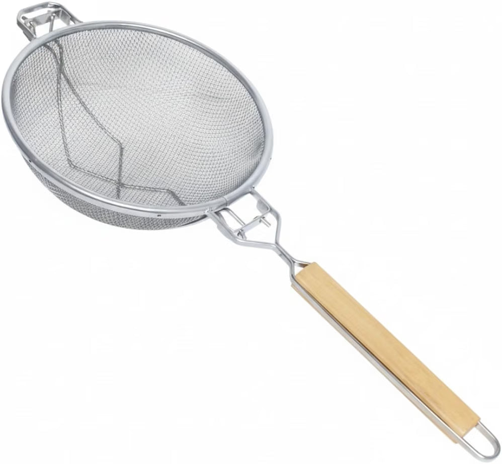 Reinforced Fine Double Mesh Strainer Nickel Plated Wire Frame & Support Handle Length- Kitchen Sieve Sifters Strainers for Sauces Gravies Tea Rice Oil Noodles and Fruits