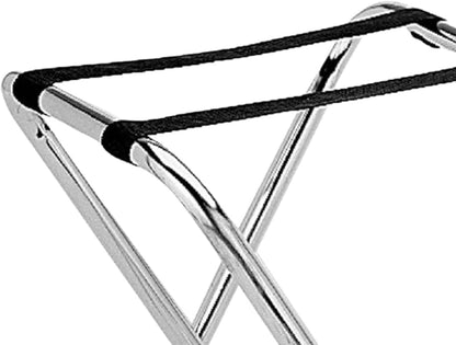 Folding Serving Tray Stand Chrome Plated Iron with Black Nylon Straps - Use at Home Hotels and Restaurants