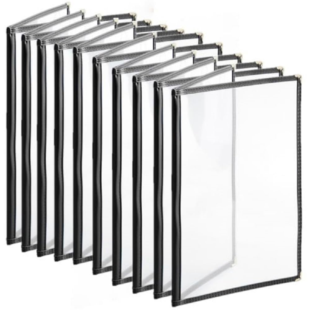 8-1/2” x 11” Double Fold Restaurant Menu Covers 2 Page 4 View Set of 10- Crystal Clear Menu Covers Fits A4 Size Paper Menu Sleeve Folder Menu Book Holders for Bar Cafe Restaurant