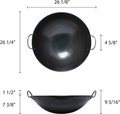 Steel Curved Rim Wok- Stir Fry Pan for Chinese Japanese and Cantonese Cuisine Stir Fry Pans Traditional Woks Grilling Frying Steaming Made in Taiwan