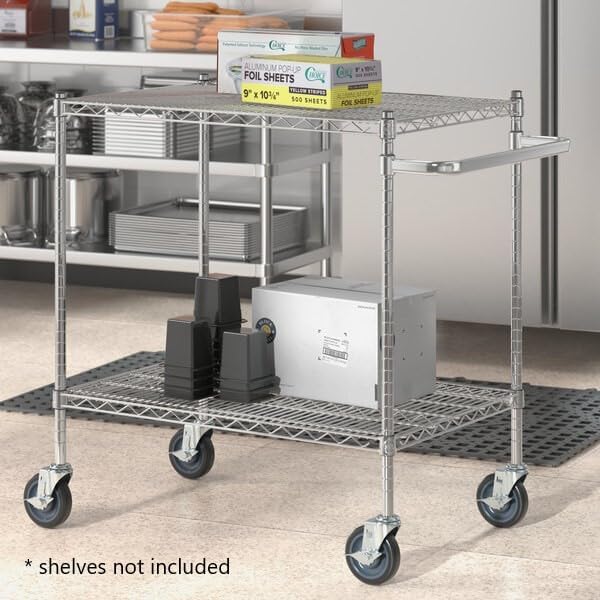 Cart Extended Handle Chrome Plated Iron – for Rolling Cart Steel Service Wheels Metal Storage Trolley Mobile Utility Kitchen Carts