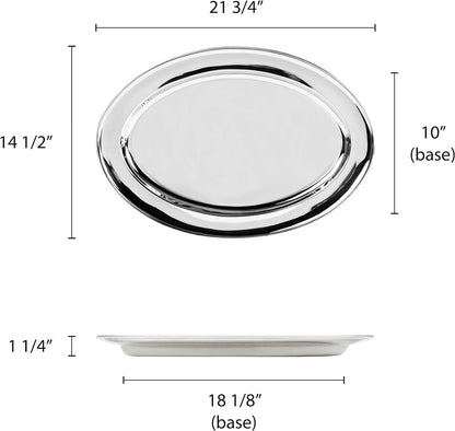 22” Stainless Steel Oval Serving Platter - Heavy Duty Metal Serving Tray Serving Platters for Appetizer Snack Fruit Cake Server Party Food Display Tray Serving Dishes for Entertaining