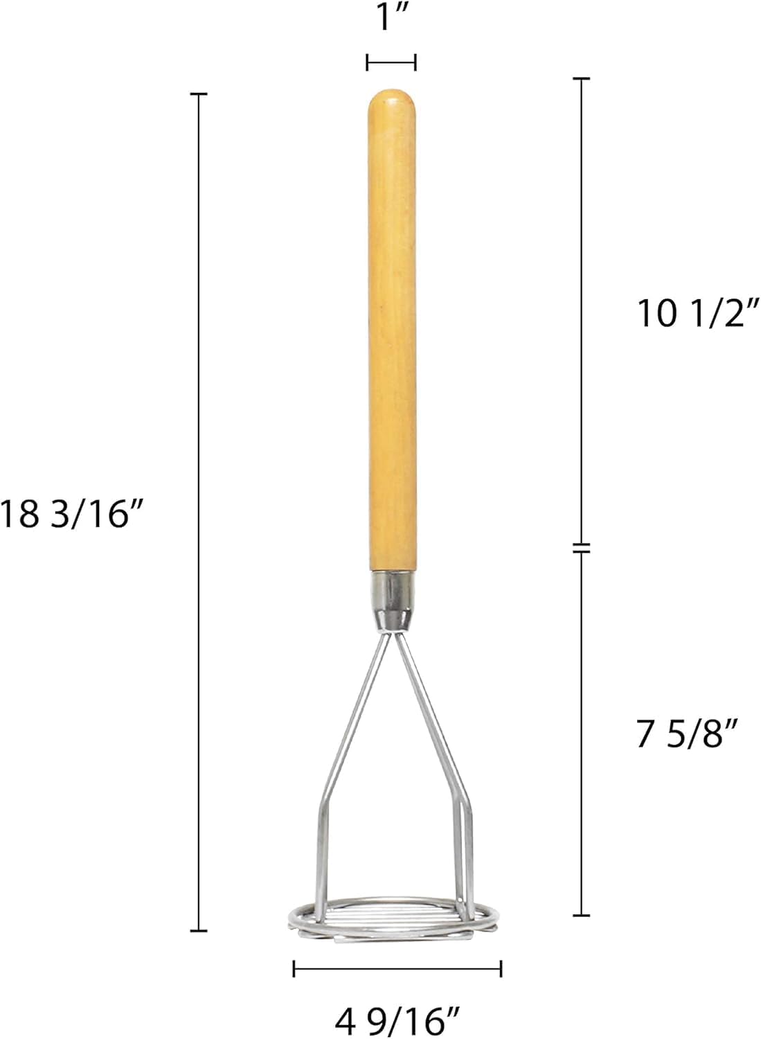 Round Potato Masher Iron Plated with Wooden Handle-Professional Integrated Masher Kitchen Tool & Food Masher/Potato Smasher Perfect for Bean Vegetable Fruits Avocado and Meat