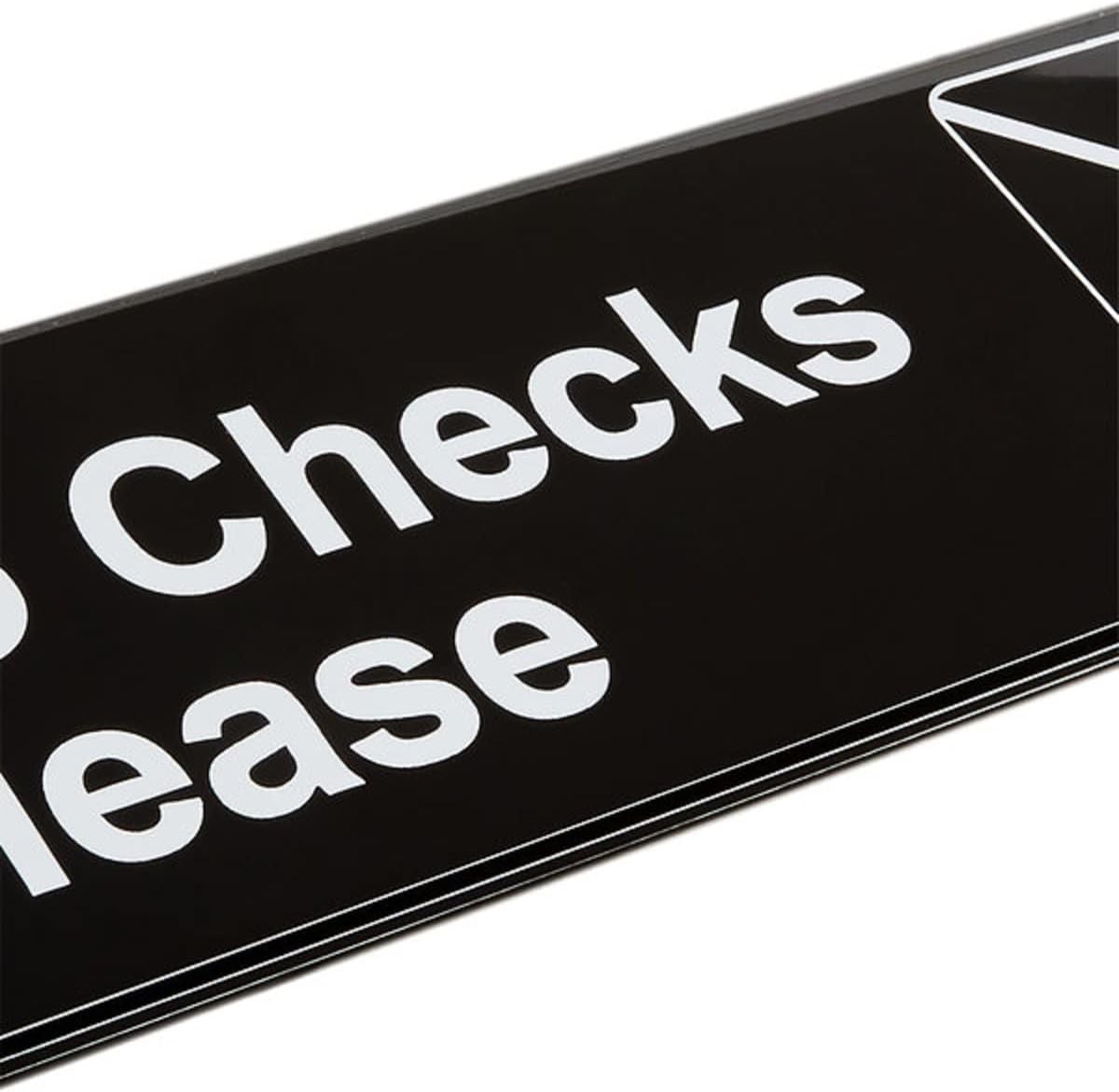9" x 3" No Checks Please Sign with Easy Peel Self-Adhesive Red on White Color Set of 2- Door Sign Waterproof Self Adhesive Store Signs Indoor/Outdoor Warning Marker Home Business Use