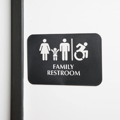9" x 6" Family Restroom/Accessible Restroom Sign with Braille with Easy Peel Self-Adhesive White on Black Color Set of 2- Door Sign Waterproof Self Adhesive Store Signs Indoor/Outdoor Warning Marker Home Business Use