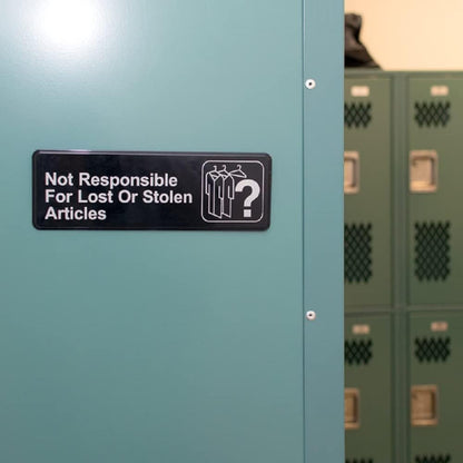 9" x 3" Not Responsible for Lost or Stolen Articles Sign with Easy Peel Self-Adhesive White on Black Color Set of 2- Door Sign Waterproof Self Adhesive Store Signs Indoor/Outdoor Warning Marker Home Business Use