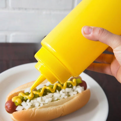 Set of 6 Squeeze Condiment Wide Mouth Dispensing Bottles - Plastic Squeeze Bottle for Sauces Spreads Ketchup Mustard Mayo Hot sauces and Olive oil
