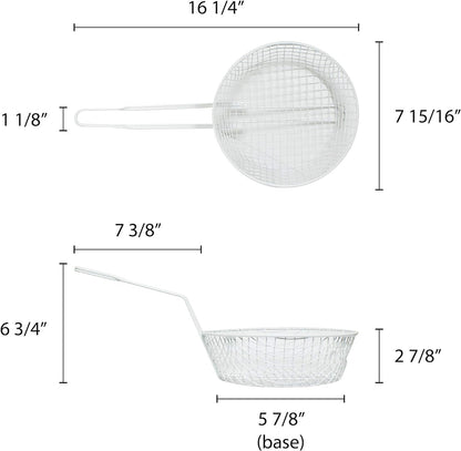 Round Breading Basket Coarse Mesh 3" Deep- Culinary Basket for Dredging Chicken French Chips Onion Rings Chicken Wings Food Prep Basket Serving Strainer Basket for Breadcrum Dishes