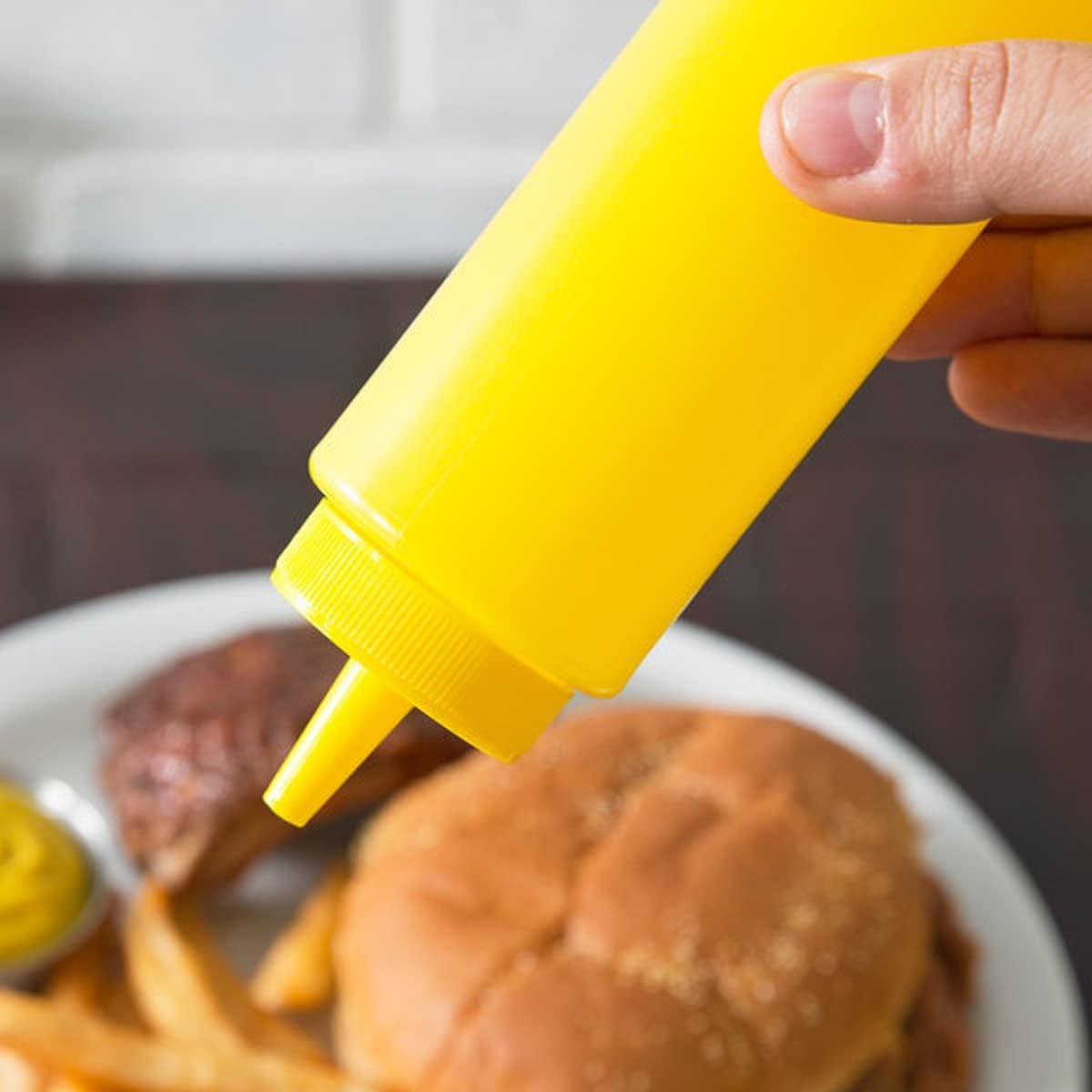 Set of 12 Squeeze Condiment Dispensing Bottles 8 oz - Plastic Squeeze Bottle For Sauces Spreads Ketchup Mustard Mayo Hot sauces and Olive oil
