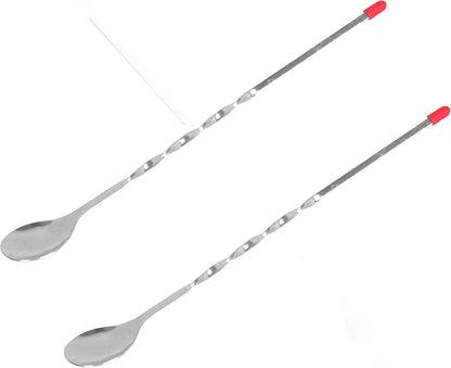 11" Stainless Steel Cocktail Bar Mixing Spoons Set of 2- Long Stirring Spoons Mixing Spoons Bar Spoon Spiral Pattern Cocktail Mixing Stirrers for Drink Bar Cocktail Shaker Spoon