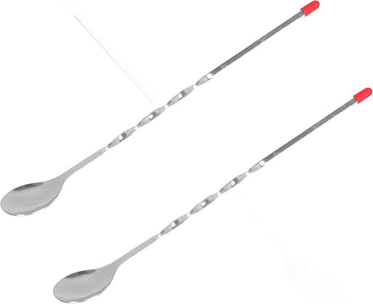 11" Stainless Steel Cocktail Bar Mixing Spoons Set of 2- Long Stirring Spoons Mixing Spoons Bar Spoon Spiral Pattern Cocktail Mixing Stirrers for Drink Bar Cocktail Shaker Spoon