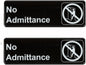 9" x 3" No Admittance Sign with Easy Peel Self-Adhesive White on Black Color Set of 2- Door Sign Waterproof Self Adhesive Store Signs Indoor/Outdoor Warning Marker Home Business Use