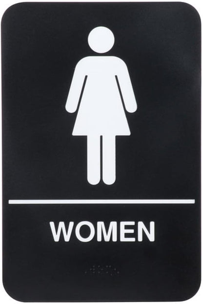 6" x 9" Women Restroom Sign with Braille Easy Peel Self-Adhesive White on Black Color Set of 2- Waterproof Self Adhesive Store Signs Indoor/Outdoor Warning Marker Home Business Use