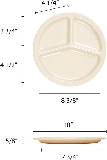 3 Compartment 10 1/4” Divided Plate Melamine Set of 12- Dishwasher Safe Break-Resistant Serving Platter Dinner Plates Portion Plates for Dinner Home Kitchen Restaurants