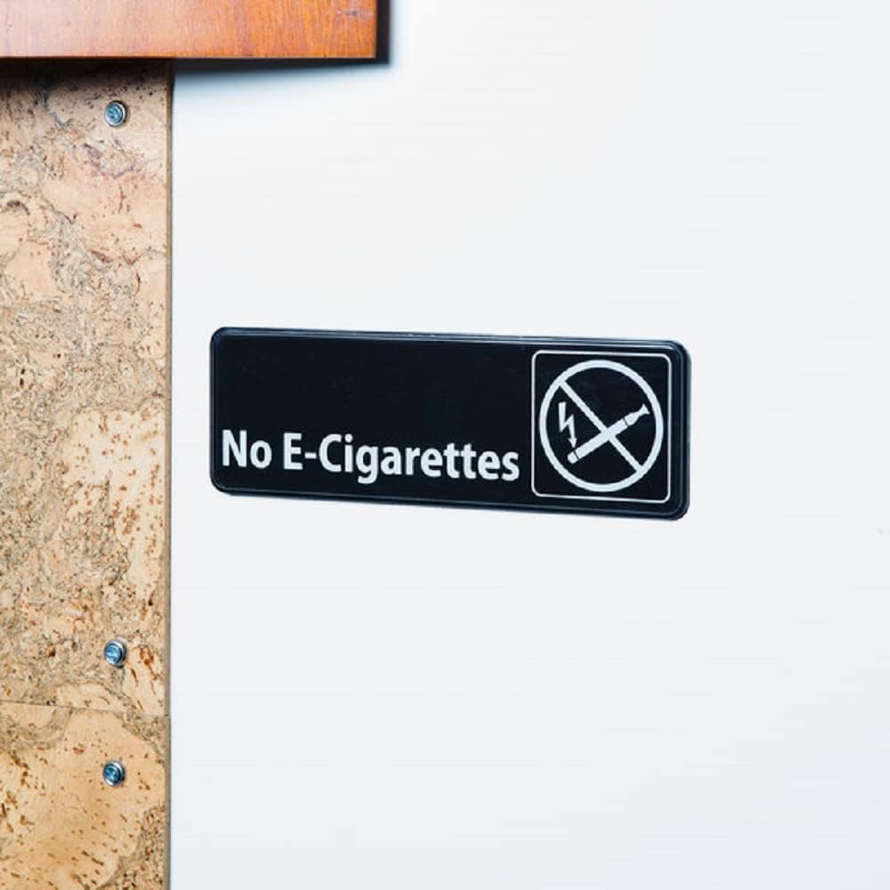 9" x 3" No E-Cigarettes Sign with Easy Peel Self-Adhesive White on Black Color Set of 2- Door Sign Waterproof Self Adhesive Store Signs Indoor/Outdoor Warning Marker Home Business Use