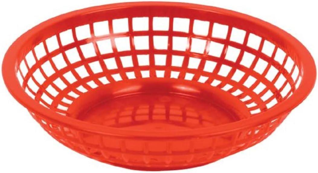 8" Round Fast Food Basket Plastic Set of 12- Fry Fast Food Reusable Foodservice Restaurant Diner Tray Plates Restaurant Supplies Deli Serving Chicken Burgers Sandwiches & Fries