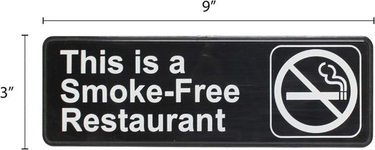 9" x 3" This is a Smoke-Free Restaurant Sign with Easy Peel Self-Adhesive White on Black Color Set of 2- Door Sign Waterproof Self Adhesive Store Signs Indoor/Outdoor Warning Marker Home Business Use
