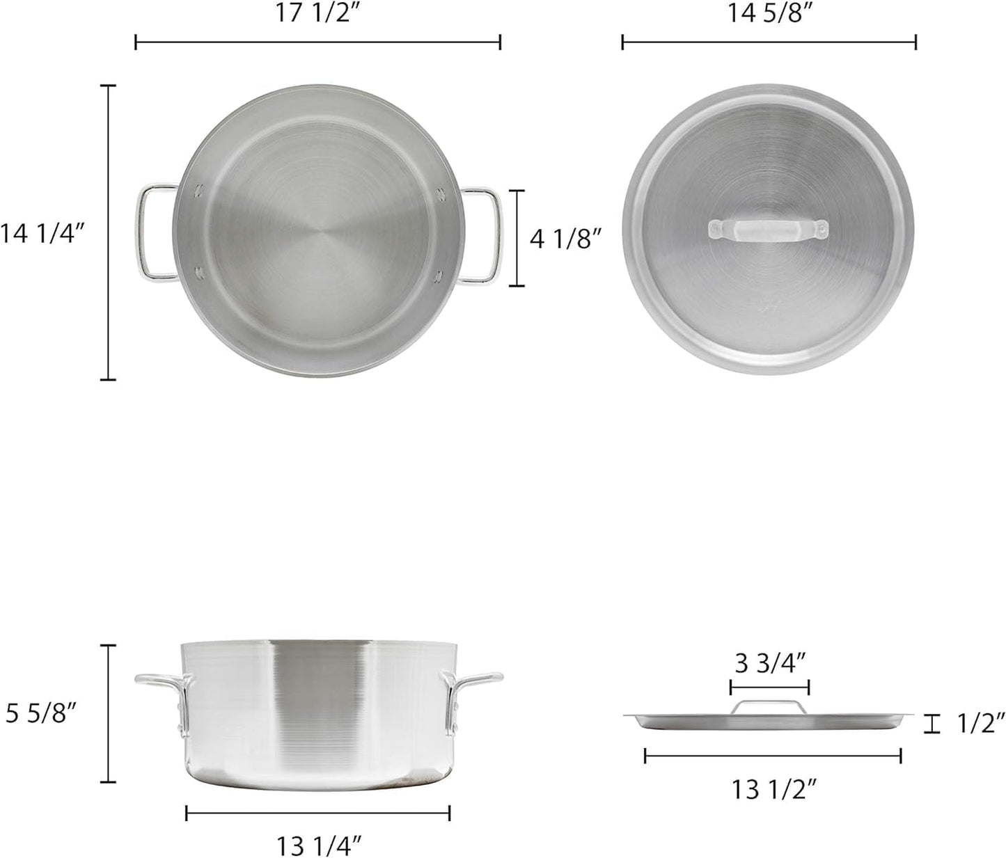 Aluminum Brazier Pot with Cover 6mm Thickness- Heavy Weight Cookware Braiser Pan Braising Pan Perfect Roasting Baking Sauteing Searing and Pan Frying Mirror-Finished