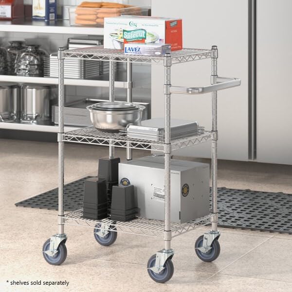 Cart Extended Handle Chrome Plated Iron – for Rolling Cart Steel Service Wheels Metal Storage Trolley Mobile Utility Kitchen Carts